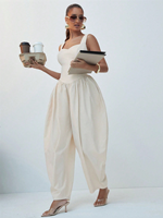 Combinaison élégante pour femme, couleur unie, sans manches, col carré, pantalon large, tenue décontractée chic pour soirée et club