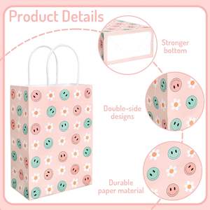 Bolsas de Regalo de Papel con Asas, Diseño de Cara Sonriente Rosa y Flores de Margarita, para Dulces, Golosinas, Recuerdos, para Fiestas de Cumpleaños y Baby Shower - Product Image 4