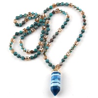 Colliers Pendentifs Bohèmes Personnalisés avec Pierre/ Cristal de 6 mm, Colonne Hexagonale Nouée Longue en Pierre Précieuse