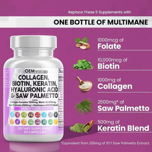 90 Comprimés de Collagène pour Cheveux et Peau 1000mg Biotine 10000mcg Kératine Palmier Nain Acide Hyaluronique Bloqueur de DHT avec Vitamine E Acide Folique - Product Image 4
