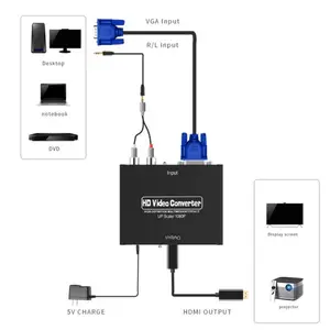 VGA#R/L Stereo Audio To HDMI Converter With Adapter Full HD Converter For HDTV TV Box With 2 RCA Phono Analog Stereo Audio Input