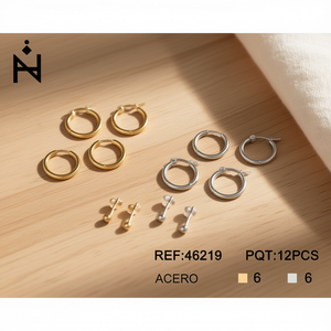 Orecchini a Cerchio Sottili in Acciaio Oro e Argento 6mm Set da 12 Pezzi Gioielli per Piercing - Product Image 3