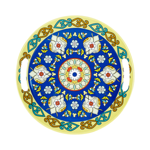 Plateaux de service en plastique de modèle de décalque de <span class=keywords><strong>fleur</strong></span> colorée de forme ronde plateaux de mélamine avec la poignée - Product Image 2