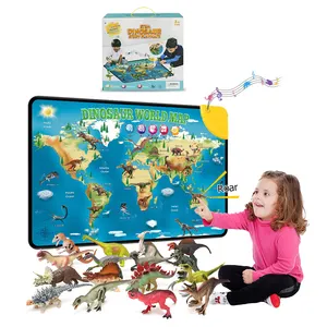 Electric IC sound dialogue world map wall chart mat toy with dinosaur model
