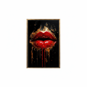 Red Lips Canvas Art Print: Glam Dripping <b>Gold</b> Wall Decor,<b>GOLD</b> <b>FRAMED</b> CANVAS - Product Image 2
