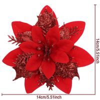Fleurs de Noël artificielles en tissu de soie plastique moulé, finition poudre d'or tridimensionnelle