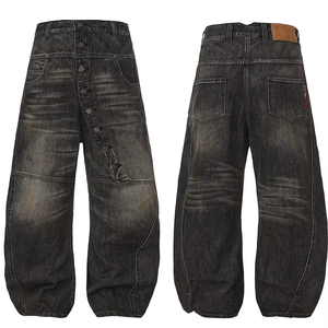 Custom Mud Printed <b>Jeans</b> Straight <b>Buttons</b> Eco-friendly High Quality 100% Cotton Vintage Washed Mud Men's Denim Baggy <b>Jeans</b> - Product Image 5