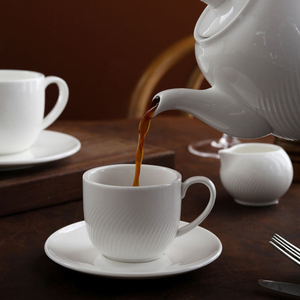 Vaso di porcellana stoviglie da caffè con elegante motivo in rilievo per matrimonio Hotel bianco ceramica finissima cina Vajjila teiera - Product Image 5