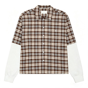 Custom Wholesale Heavyweight Cotton Plaid Waffle Knit Vintage <b>Grunge</b> Streetwear Layered Look Embroidered Men's Plaid <b>Shirt</b> - Product Image 1