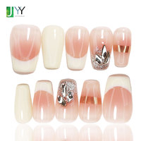 Uñas Postizas Modernas y Elegantes de Color Blanco Leche con Punta Francesa, Uñas Artificiales Hechas a Mano con Degradado, Uñas Postizas Listas para Usar al por Mayor