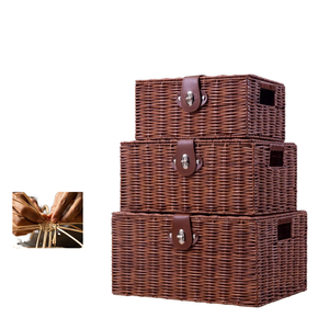 3-Piece Modern Eco-Friendly PE Woven <b>Wicker</b> Storage <b>Basket</b> Organizer with Cover Lock Multi-Purpose Home Storage Built-In <b>Handle</b> - Product Image 1