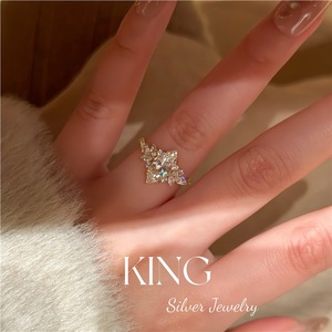 Bague en argent sterling S925 plaqué or avec fleur et diamant, bijoux fins pour femmes, bague de mariage - Product Image 4