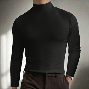 Maglietta a Collo Alto da Uomo a Maniche Lunghe Nera Aderente in <span class=keywords><strong>Cotone</strong></span> Elasticizzato all'Ingrosso - Product Image 3