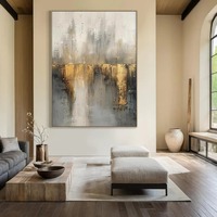 Peinture à l'huile abstraite texturée beige doré, faite à la main, style Wabi Sabi, art mural neutre minimaliste sur toile, encadrée, pour salon moderne