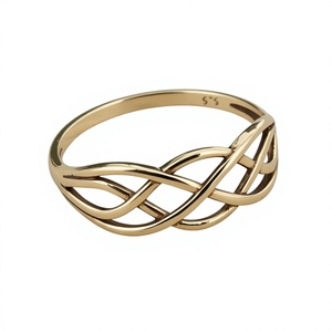 Minimalist Yellow Gold Plated <b>Plain</b> Band Silver <b>Ring</b> With Infinity Knot Design Unisex Everyday Wear - Product Image 1