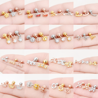 Anting-anting tindik tulang rawan Tragus Helix perak murni 925 anting-anting perhiasan halus berlapis emas anting-anting kancing zirkon kubik