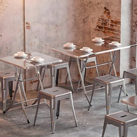 Table à manger rectangulaire en acier inoxydable de style industriel de 1.2m Table de restauration rapide en bois pliable pour la maison et l'extérieur Petit carré