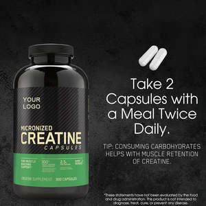 Créatine monohydrate micronisée naturelle en capsules de 2,2 g pour adultes, marque privée OEM, pré-entraînement, taille musculaire, force, immunité - Product Image 4