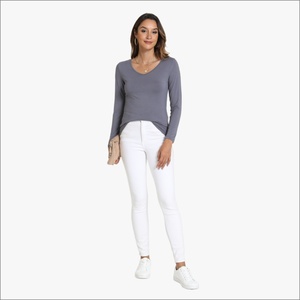 Camisetas de Manga Larga con Cuello Redondo de Bambú para Mujer, Camisetas Modales al por Mayor para Mujer - Product Image 3