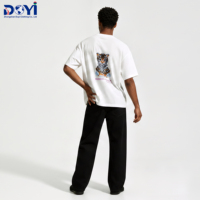 DUYI T-shirt unisexe décontracté à manches courtes, col rond, en popeline 100% coton 240g, respirant et à séchage rapide, avec broderie florale et d'oiseaux surdimensionnée