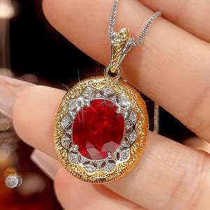 Parures de bijoux vintage en cuivre écologiques, hypoallergéniques, haut de gamme, pour mariage, avec zircon rouge 10*12-8*10mm, boucles d'oreilles, collier et bague - Product Image 4