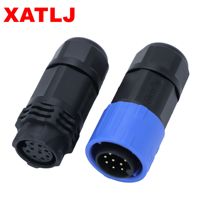 Conector de Alimentación RF para PCB, Serie XATLJ M19, 2-19 Pines, Macho/Hembra, Autoblocante, Impermeable IP67, con Certificación CE, ETL, UL94V-0, 25A