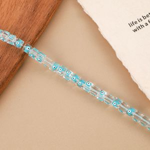 Perles de bracelet carrées en verre de 8 mm, peintes à la main, effet goutte d'huile, avec breloque œil en cristal, pour la fabrication de bijoux - Product Image 5