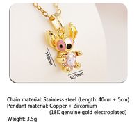 Collier Pendentif Tendance Stitch Dessin Animé en Acier Inoxydable Plaqué Or 18K avec Zirconium Unisexe, Ne Ternit Pas, Hypoallergénique