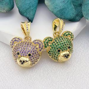JML grosir 14K emas berlapis kuningan perhiasan mode geometris hewan jimat kristal beruang liontin untuk anak-anak kalung - Product Image 6