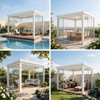 Luxuriöse Aluminium-Lamellenpergola mit Schiebetüren aus Glas und LED-Beleuchtung, Outdoor-Pavillon für Café, Garten und Terrasse