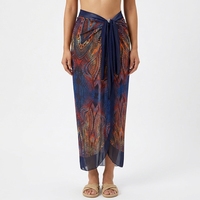 Falda pareo de playa estampada para mujer, falda larga de playa, conjunto de sarong, protección solar, 1 pieza con logo frontal