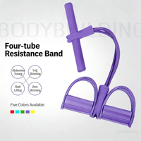 Bande de résistance élastique à 4 tubes avec pédale, corde de traction pour sit-ups, appareil de fitness pour abdominaux et entraînement complet du corps à domicile