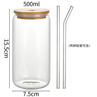 12oz 16oz clair givré Sublimation blancs verre Mason Jar bière peut tasse en verre avec couvercle en bambou et paille boule à neige gobelet