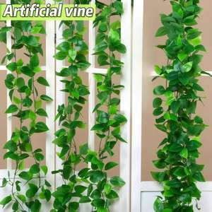 ใบไม้และกิ่งไม้ปลอมขายส่ง พืชสีเขียว เถาวัลย์ใบไม้สีเขียวและไม้เลื้อย เถาวัลย์ดอกไม้ประดิษฐ์ - Product Image 1