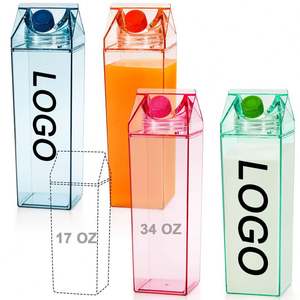 Fashion Cute Sports Milk Carton Shape <b>Kids</b> Plastic Portable Drinking Transparent Leak-Proof Dishwasher Safe <b>Party</b> Push-Pull Lid - Product Image 6