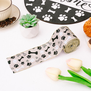 Cinta de Seda Ecológica Personalizada LK con Diseño de Hueso de Perro y Huella de Gato, con Borde de Alambre para Manualidades, Decoración de Árboles de Navidad, 4.5M - Product Image 2