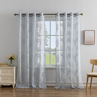 Voilages transparents en polyester jacquard à feuilles séchées, à œillets, style européen, pour fenêtre plate de salon