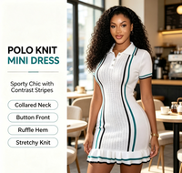 Robe moulante en tricot pour femme Zhongwei G5031, manches courtes, col polo, volants, tissu respirant