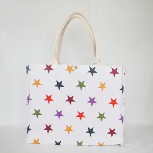 Custom Large Capacity Reusable Korean Canvas Cotton Tote Bag Splice Color Print Logo Shopping Bag