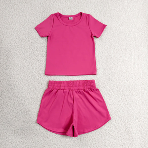 Conjuntos Deportivos Casuales para Niñas, Ropa de Yoga de Verano, 2 Piezas, Camiseta de Manga Corta Lisa con Pantalones Cortos, Venta al Por Mayor - Product Image 3