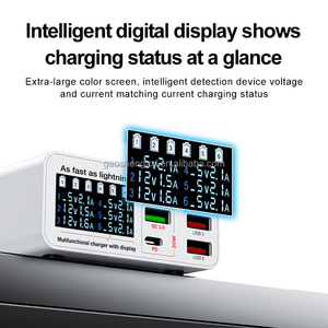 Station de charge <span class=keywords><strong>USB</strong></span> 6 ports LCD 40W, chargeur rapide pour smartphones QC2.0 QC3.0 5V/1A 5V/2.4A, hub <span class=keywords><strong>USB</strong></span> électrique pour plusieurs appareils - Product Image 1
