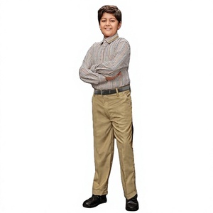 Boys Primary School Uniform Set Cotton Oxford Shirt with <b>Red</b> Pants and <b>Belt</b> Needle Detection - Product Image 2