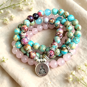 Collana Vintage 108 con Perline, Ciondolo Albero della Vita, Quarzo Rosa, Diaspro Imperiale, Cristallo Curativo, Gioielli da Donna - Product Image 4