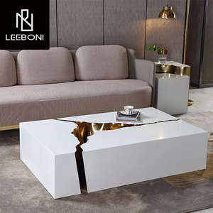 Mesa de Centro Moderna de Diseño Único y Lujoso de Boca Do <span class=keywords><strong>Lobo</strong></span>, 3 Piezas, Acero Inoxidable Blanco, Mesa de Centro Dorada y Blanca - Product Image 2