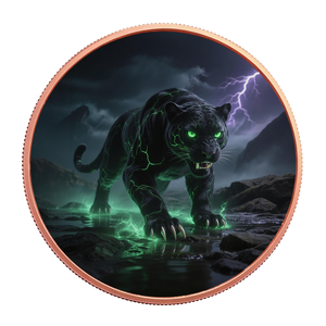 Moneta in Rame Puro 999 da 1 oz Black Panther, Colorata UV Verde Neon con Tempesta di Fulmini, Medaglia da Collezione Rotonda, Vendita all'Ingrosso - Product Image 2