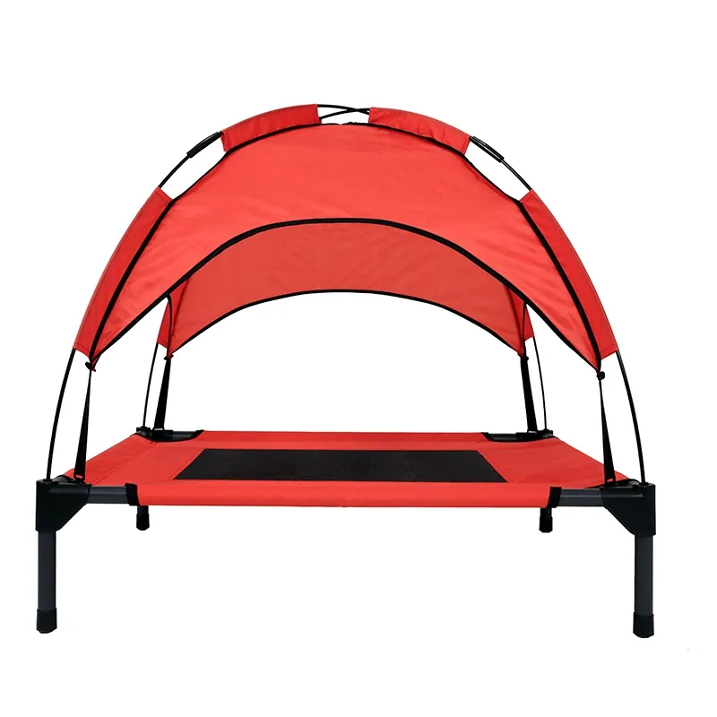Portable Raised Pet Cot with Canopy OEM Luxury Foldable Camping Cooling Elevated Dog Bed Red small size with canopy pet bed