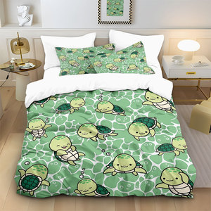 Juego de Funda de Edredón de Microfibra Suave con Diseño de Tortuga Marina de Dibujos Animados, 3 Piezas, Ropa de Cama Infantil con Fundas de Almohada, Funda de Edredón Transpirable para Todas las Estaciones - Product Image 1