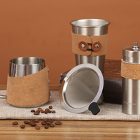 Ensemble de café pour infusion manuelle 4 pièces en acier inoxydable 304, kit de voyage portable, comprenant un moulin manuel, une bouilloire à café, un filtre et une tasse à café