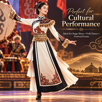 Costume de scène ethnique professionnel, tenue de danse folklorique chinoise traditionnelle avec bordure en fausse fourrure et jupe superposée 3D