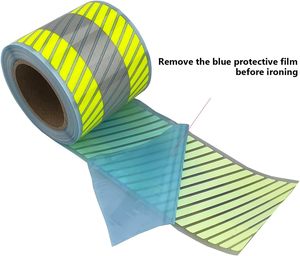 Vinile Termotrasferibile Riflettente ad Alta Visibilità 2 Pollici X 5 Iarde Giallo Fluorescente/Argento Materiale PVC Nastro Termoadesivo per Abbigliamento - Product Image 5